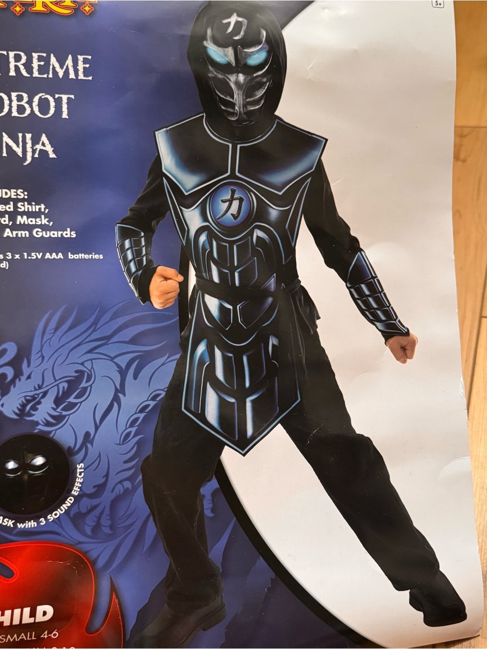 Spirit Black Ninja Costume Set with Hood, Sash, and Armor Panels NO PANTS MASK